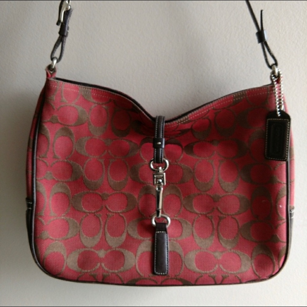 Coach Red & Brown Signature Logo Bag